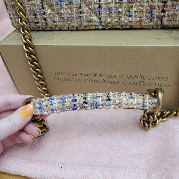 Pink Kurt Geiger Tweed Speckled Large Kensington Bag - Picture 3 of 14